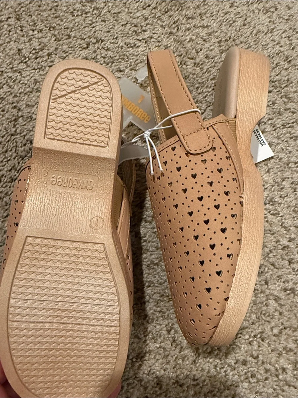 Gymboree Girls Tan Heart-Perforated Slingback Clogs